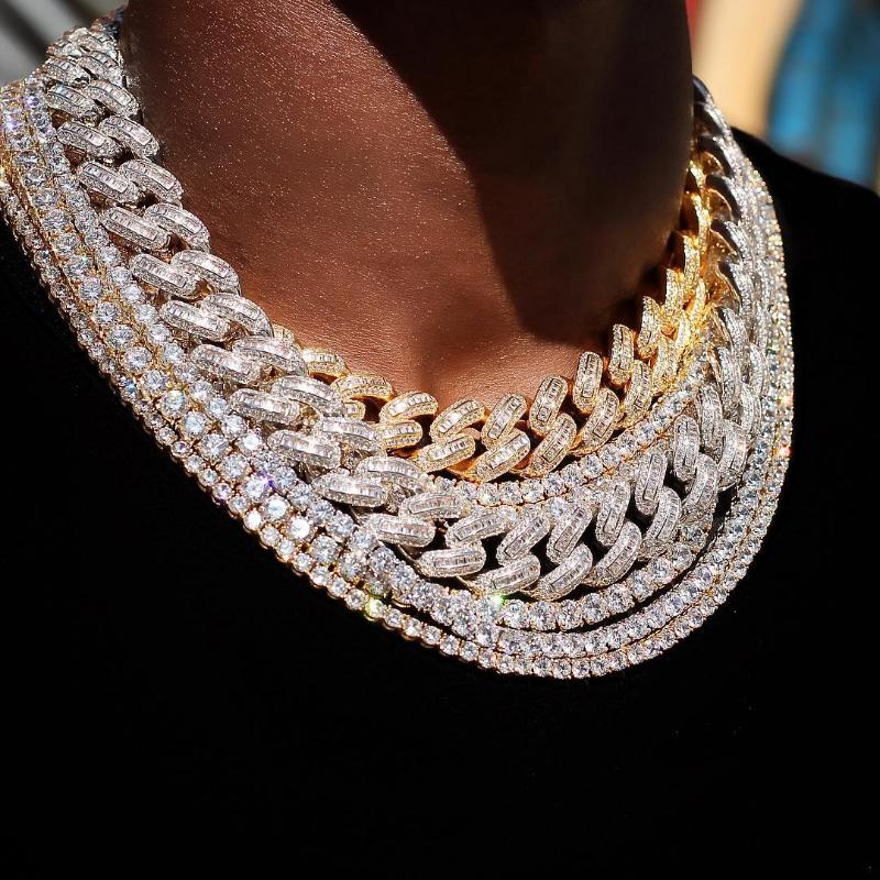

14MM high quality iced out bling baguette 5A cubic zirconia Big heavy Miami cuban link chain necklace women mens fashion jewelry