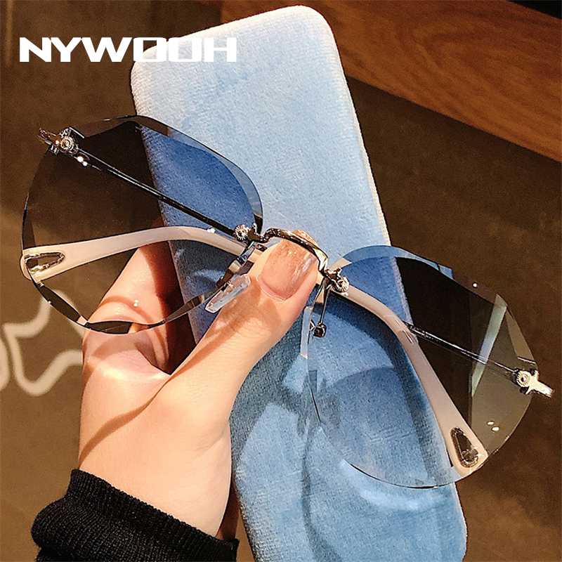 

NYWOOH Rimless Sunglasses Women Cat Eye Sun Glasses Gradient Shades Ladies Vintage Brand Design Diamond Cutting Framless Eyewear