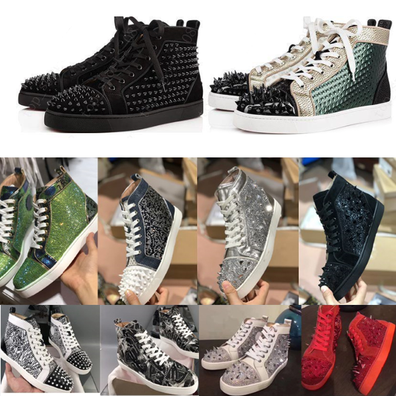 

Red Bottoms shoes Men Women Studded Spikes platform sneakers High-top Genuine Leather Outdoor Shoes luxurys designers Sneaker size 36-47, Color 11