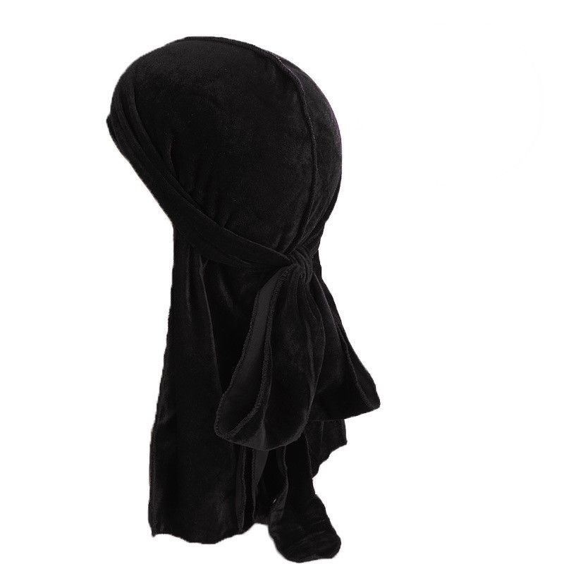 

94cm Hot Sales Unisex Men Women Velvet Breathable Bandana Hat Turban Doo Durag Cap Gift, Black