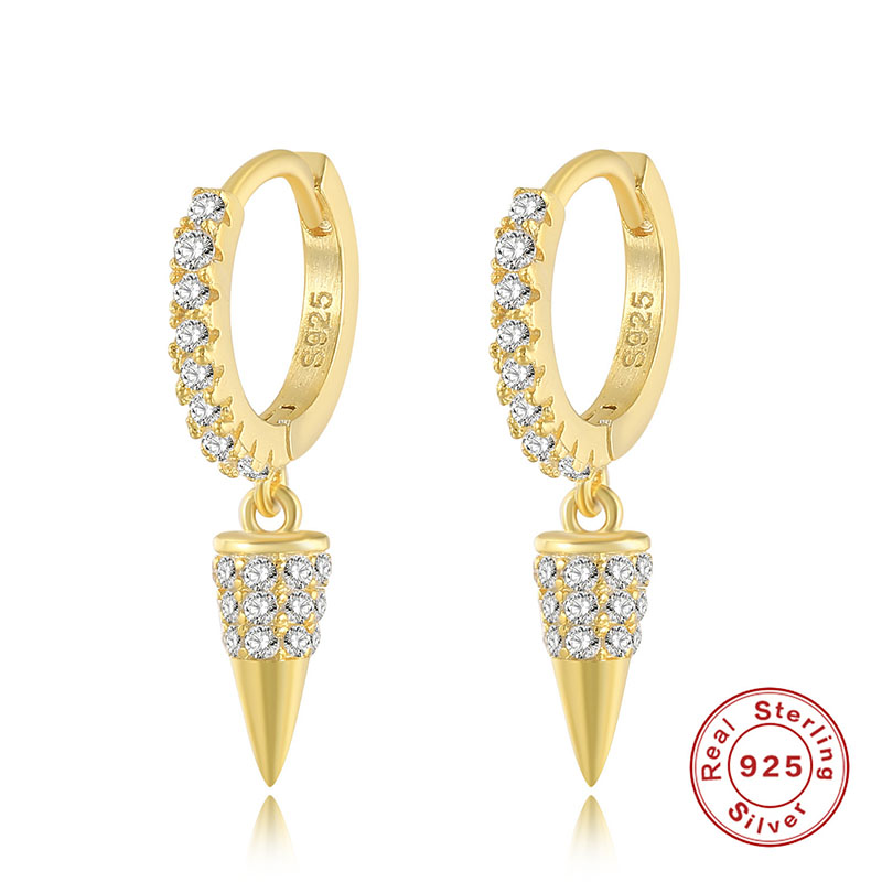 

S925 Sterling Silver Circle Spike Zircon Earring Gold Color Hoop Fashion Jewelry Women Gift Punk