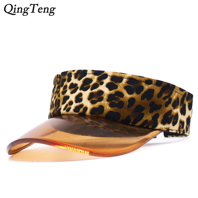 

Leopard Print Summer Sun Visor Women Baseball Cap Transparent Visor Sun Hat Empty Top Caps Leisure Beach Casquette, White