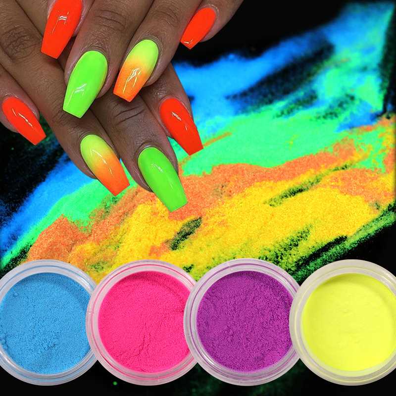 

12 Boxes/set Neon Pigment Powder Nail Fluorescence Gradient Glitter Summer Shinny Dust Chrome DIY Nail Art Decoration Manicuring