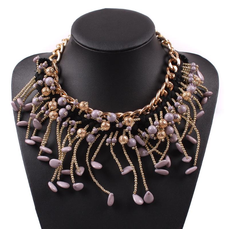 

New Fashion Design Colorful String Braided Gold Color Chain Ball Pendant Choker Necklace for Women Europe Popular Jewelry