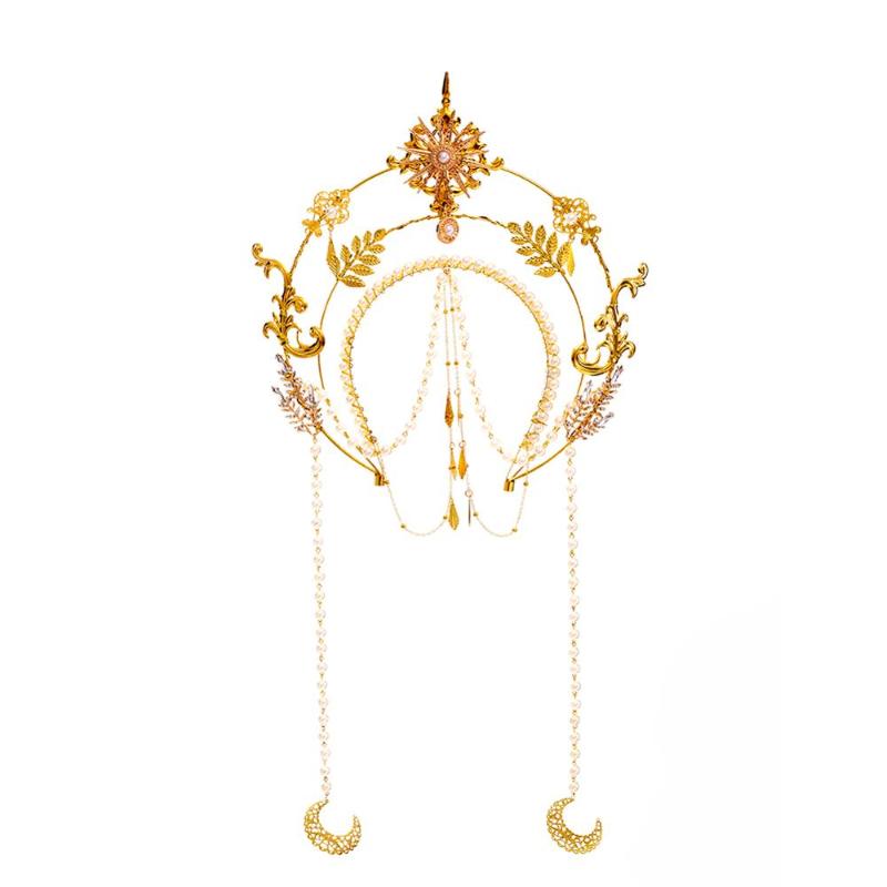 

Gold Halo Crown Tassels Headband Lolita Hair Hoop Virgin Mary Headpiece Hair Band