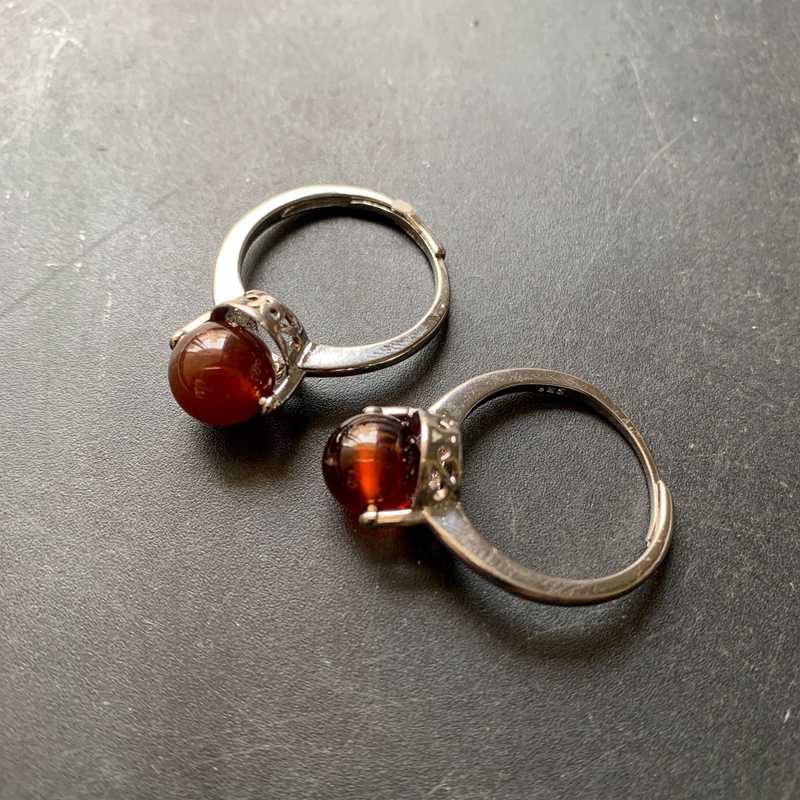 

Natural Garnet Stone Balls Rings Women Girls Open Adjustale Ring Silver-color Plated Ring Free Size 1pc