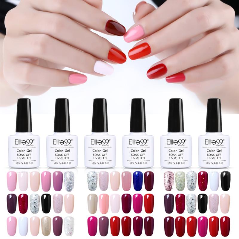 

Elite99 6pieces/lot Classic Pure Color Gel Nail Polish Set Soak Off Giltter UV LED Hybrid Varnish Gel Polish Nail Art Enamel, 4pcs