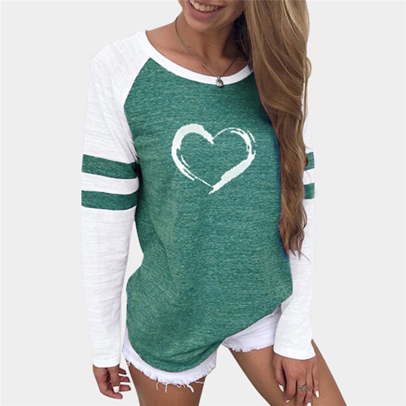 

Autumn Casual Sport Tee Love Heart Shaped T-shirt Women Top Long Sleeve Tshirts Gym T Shirts Loose Mujer Streetwear For Running, Black