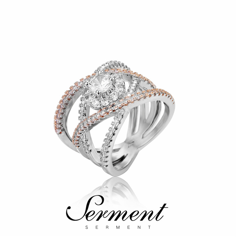 

SERMENT Fashion Double Ring Cutomized Unique Ring Silvered Color Crystal Zircon For Girlfriend Wife Mom Gifts Jewelry