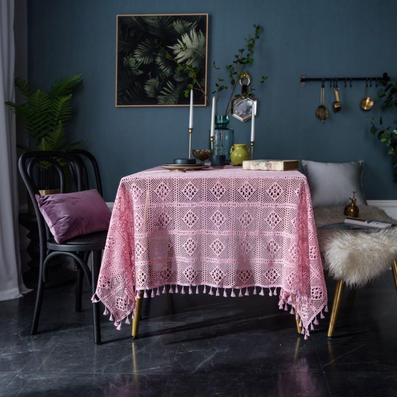 

Hollow Decorative Table Cloth Lace Tablecloth Rectangular Tablecloths Dining Table Cover Obrus Tafelkleed mantel mesa nappe, Pink