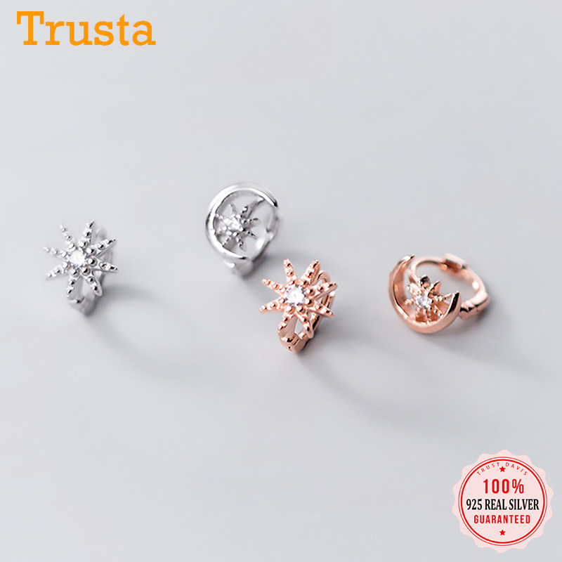 

TrustDavis Real 925 Sterling Silver Charm Sweet Asymmetric Mini Hoop Earring For Women Wedding Party Fine S925 Jewelry DA1773