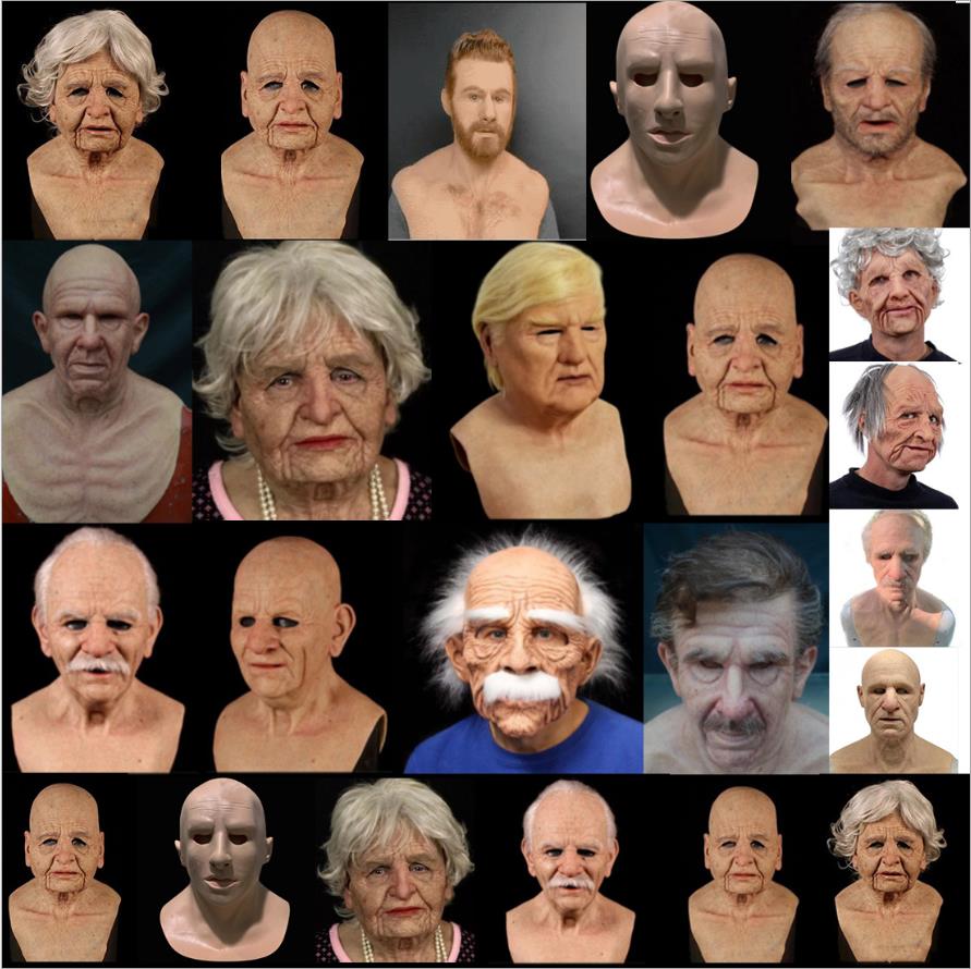

Top Grade 100% Latex New Man Human Women Old granny or grandpa Mask crossdress female mask old man or woman silicone Cosplay Party Mask Prop