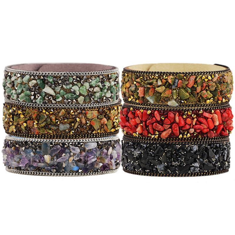 

Fashion women Wrap Bracelets Slake Leather Bracelets With Crystals Stone Couple Jewelry