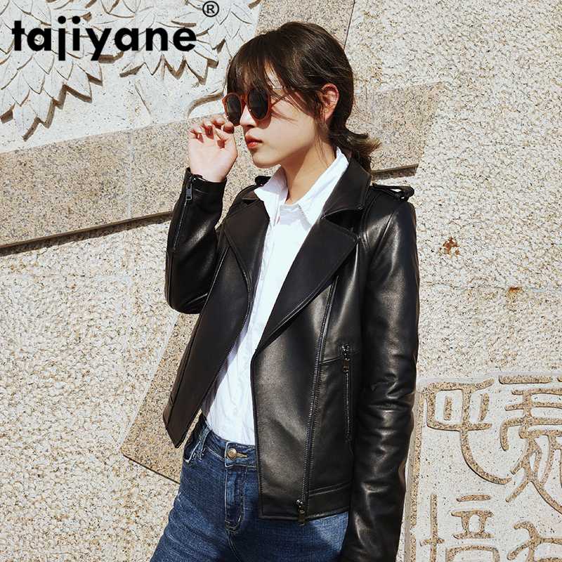 

Tajiyane 100% Genuine Leather Jacket Women Winter Autumn Jackets Female Vintage Streetwear Motorcycle Real Sheepskin Coat 12005, Black