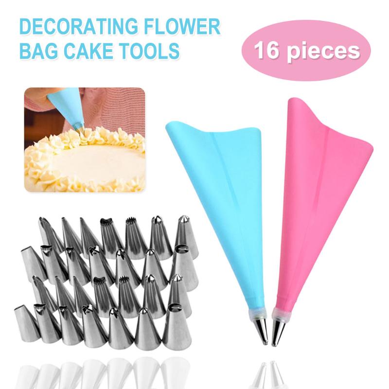 

31cm 16Pcs/Set DIY Length Silicone Ice Piping Cream Pastry Bag Practical Cake Decorating Squeeze Cream Cake Baking Tools Hot