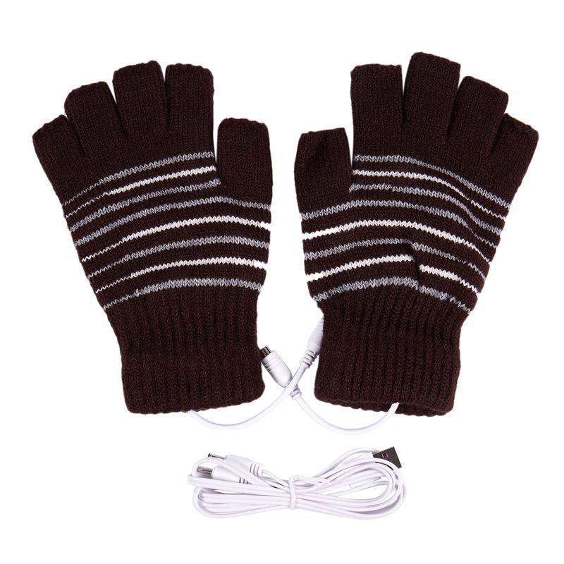 

New 5V USB Powered Heating Heated Winter Hand Warmer Gloves Washable coffe