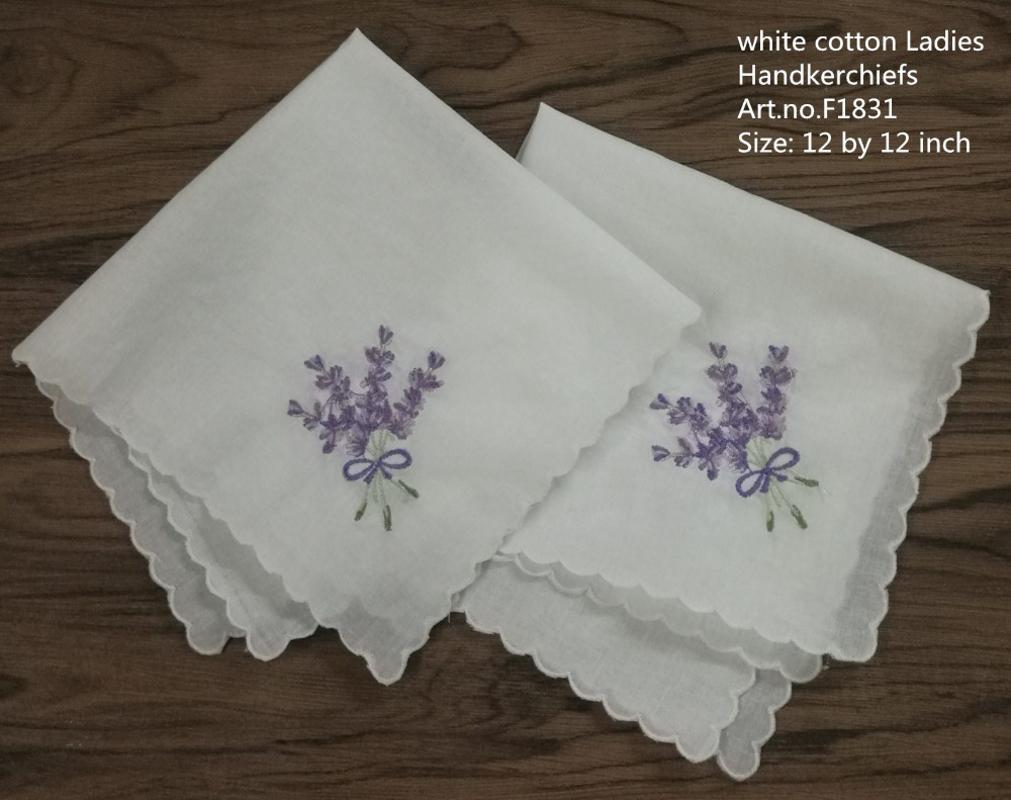 

Set of 12 Women Handkerchiefs 12-inch White Cotton Wedding Hankies scallop Edged Color embroidery Vintage Hanky For Ladies/Bride
