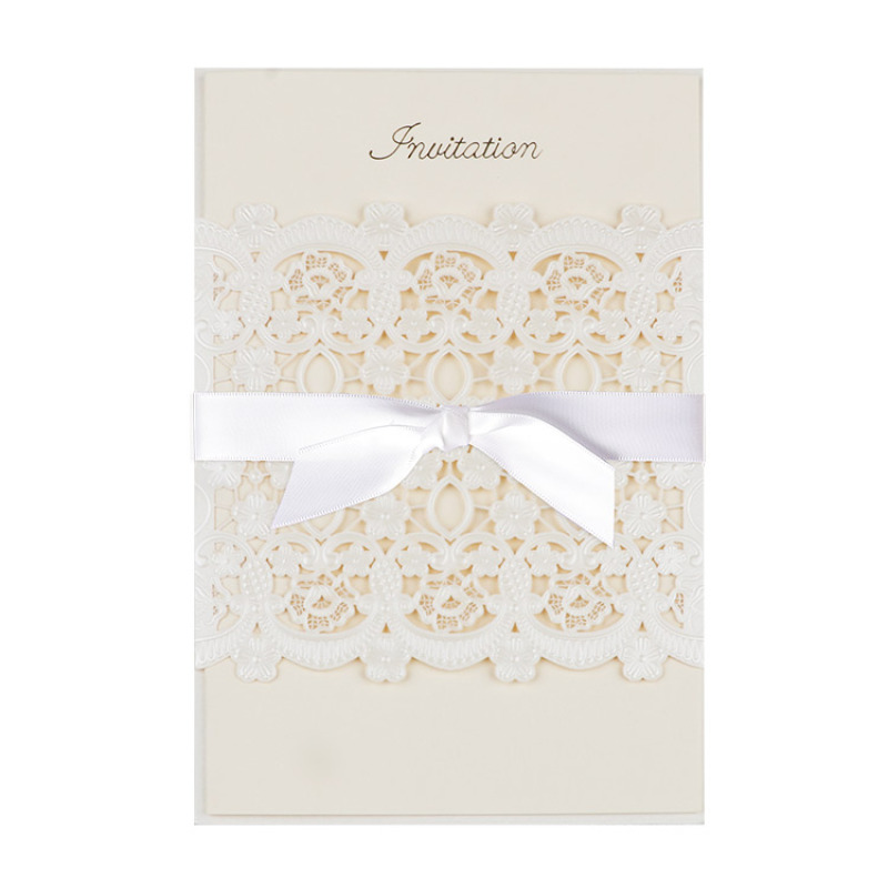 

Greeting Cards 1pcs Luxury Wedding Invitation Customized Flower Paper Laser Cutting Invite Envelope Thank You Card With Ribbon