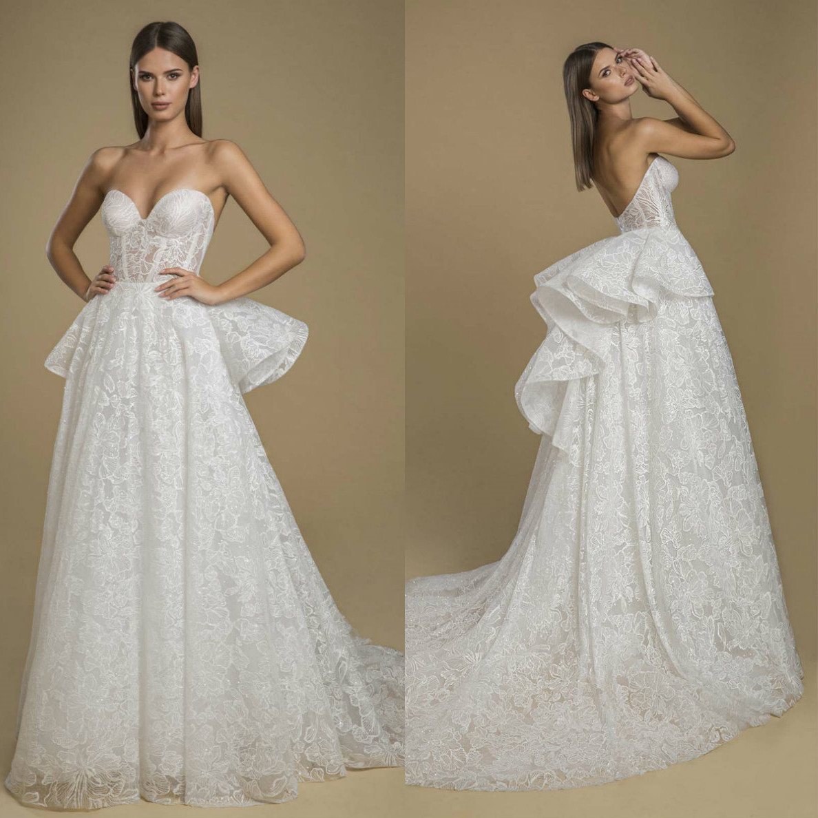 

2021 Lace Wedding Dresses Sexy Sweetheart Appliques Tulle Bridal Gowns Custom Made Sexy Open Back Sweep Train A-Line Wedding Dress, Gold