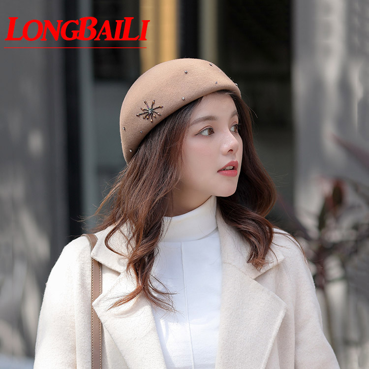 

LongBaiLi Winter Fashion Women Wool Felt Beret Caps Free Shipping PWSV029, Black