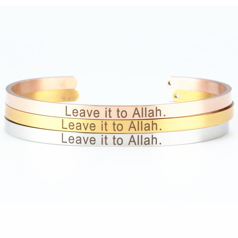 

6PCS Engraved Leave it to Inspirational Quote Cuff Mantra Bracelet Bangles for Women Stainless Steel Open Bangle Jewelry