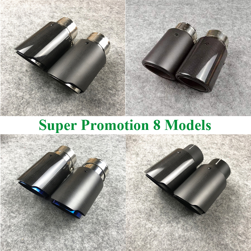 

One Piece Car Accessories Universal Blue 304 Stainless Steel and Shiny Carbon Fiber Single Outlet Flanged Exhaust Pipe Tail tip