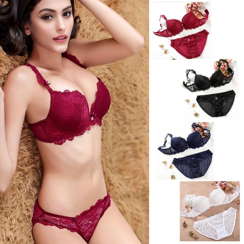 

New Women's underwear Set Lace Sexy Push-up Bra And Panty Sets Bow Comfortable Brassiere Young Bra Adjustable Deep V Lingerie, Black