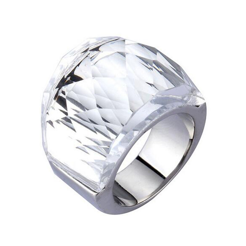 

Female Fashion Genuine Austrian Crystals Ring with 316L Stainless steel Ring for Women Big Colorful Stone Large Titanium