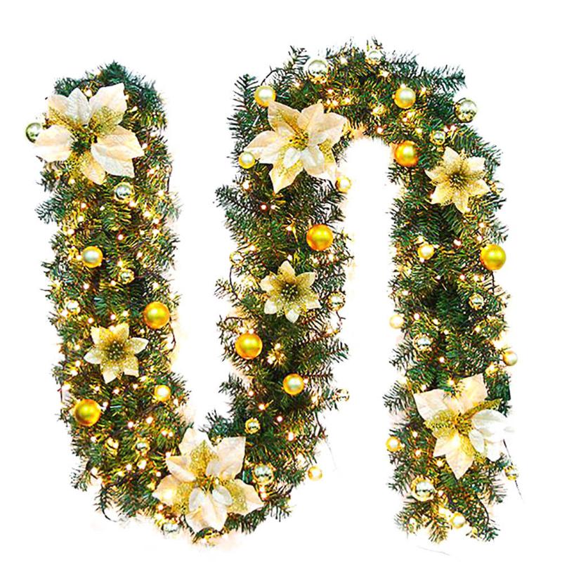 

2.7m Artificial Green Christmas Garland Wreath Xmas Home Party Christmas Decorations Pine Tree Rattan Hanging Ornaments for Kids