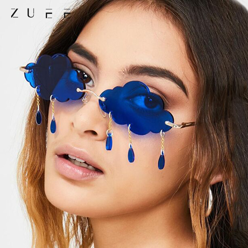 

ZUEE Rimless Sunglasses Women Vintage Trendy Clouds Tassel Steampunk Sunglasses Men Frameless Punk Glasses Shades UV400 Oculos