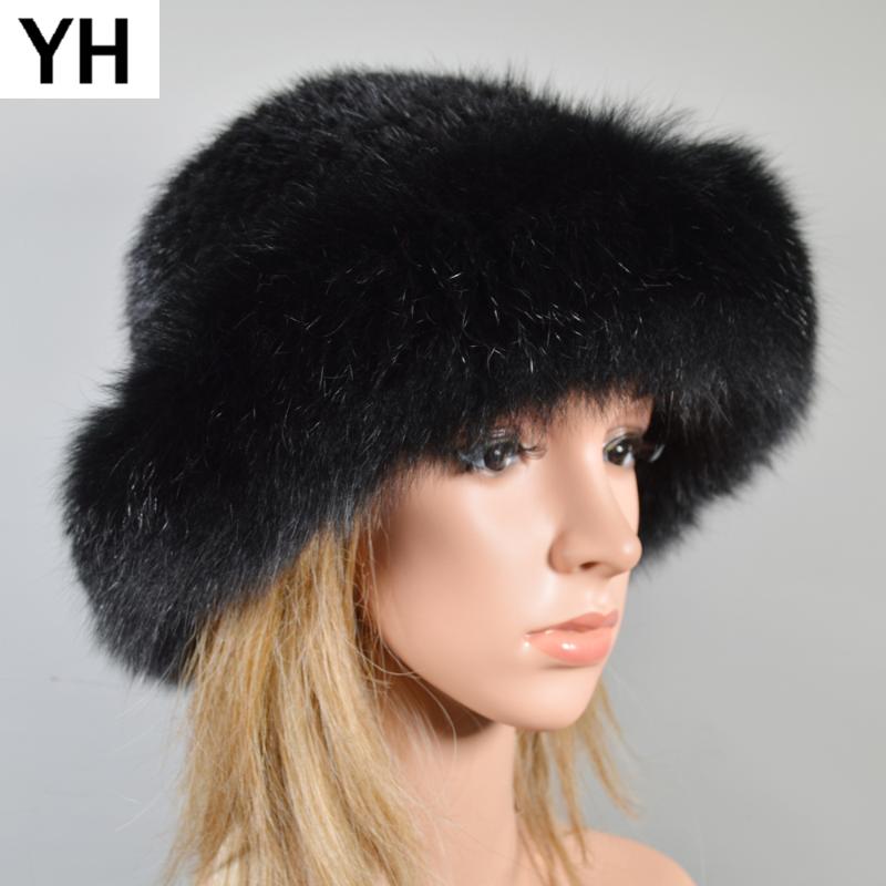 

New Winter Luxury Knitted Real Genuine Fur Hats Women Real Caps Beanies Party Fashion Hat Skullies, Black
