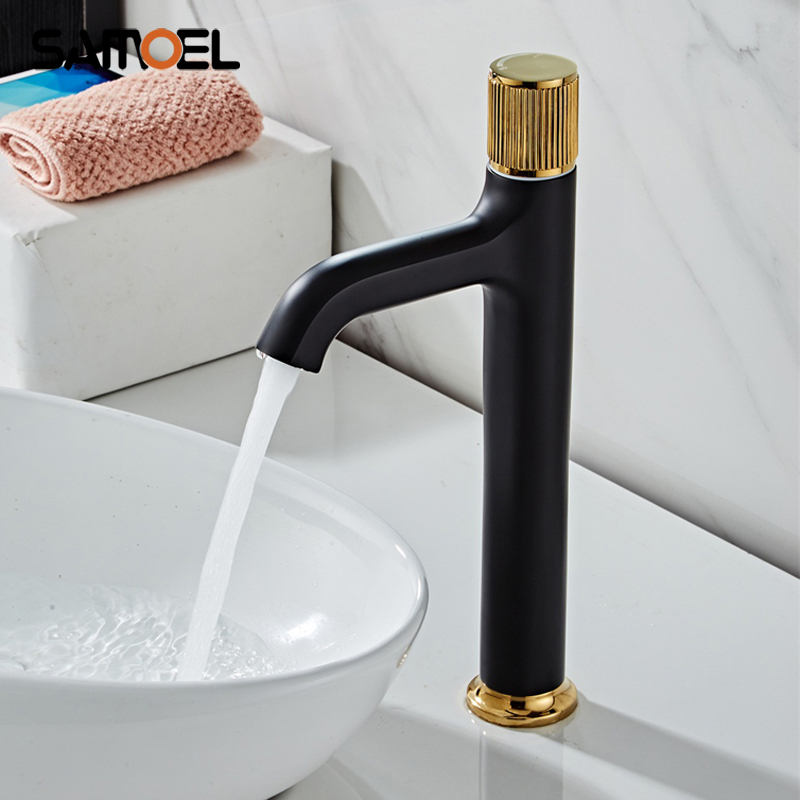 

New Creative Design Modern Brass Matte Black Bathroom Faucet Mixer Deck Mount Lavatory Basin Water Tap B3355