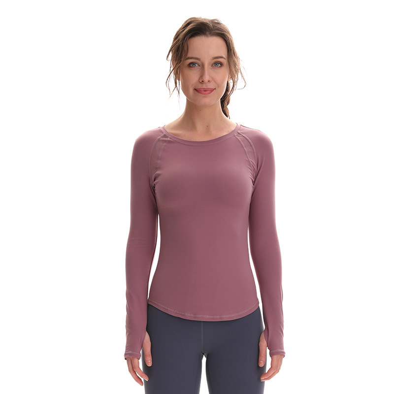 

yoga tops long sleeve women's mesh stitching round tie thumb hole high elastic tights workout running fitness yoga gym clothes women shirts, Black