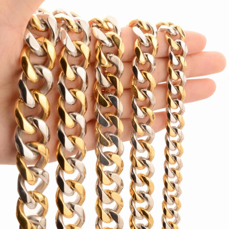 

Granny Chic Men Gift Two Tone Gold Color Dropshipping Vintage Trendy Rapper Long Necklace Mens Jewellery 10/12/15/17/19mm