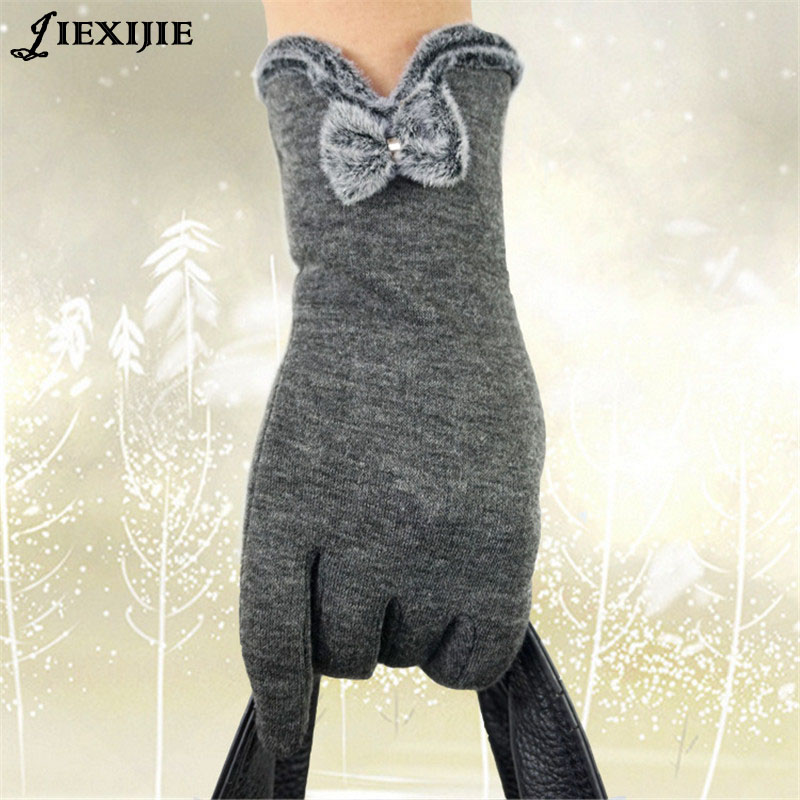

Five Fingers Gloves High Quality Ladies Bowknot Winter Warm Mittens Hands Gifts For Girls