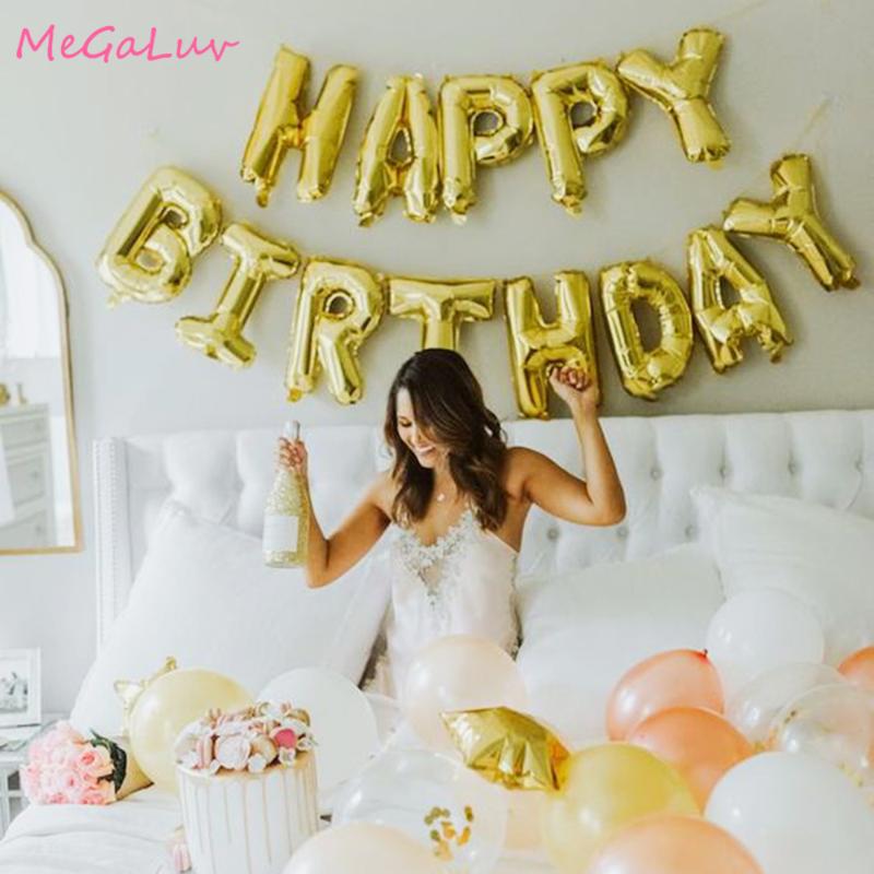 

1set Gold Happy Birthday Letter Balloons 16inch Alphabe Foil Balony Baby Shower 1st Birthday Decoration Adult Kids Helium Globo
