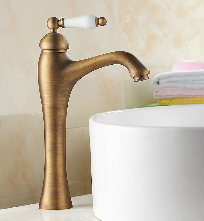 

Vintage Retro Antique Brass Bathroom Vessel Sink Basin Mixer Tap Faucet One Hole Single Handle mnf104