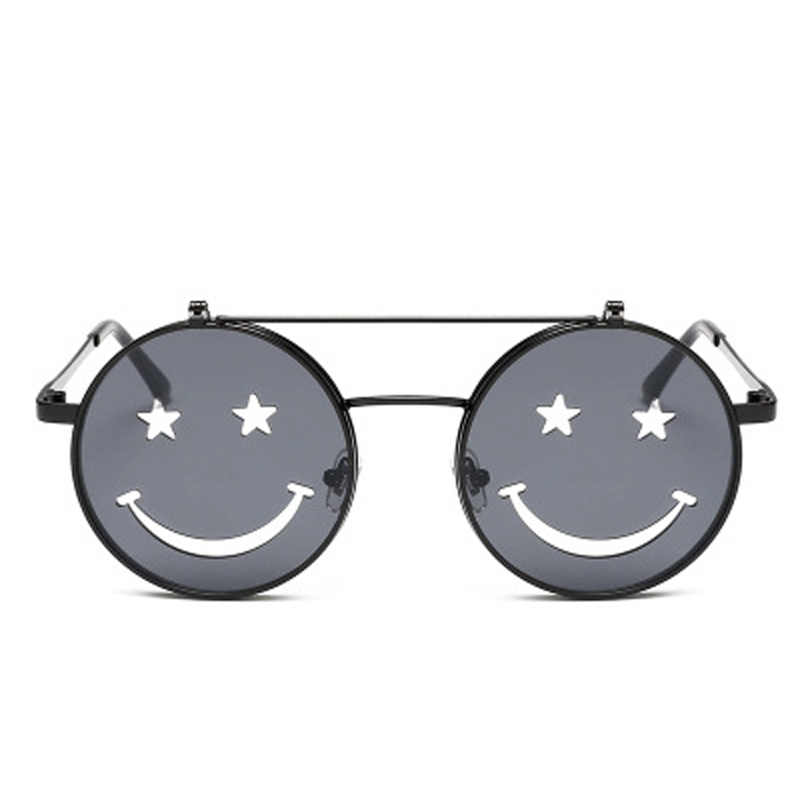 

Fashion Flip Up Sunglasses Women Men Smile Round Metal Frame Sun Glasse Vintage Double Layer Lens Design Unique UV400 Shades