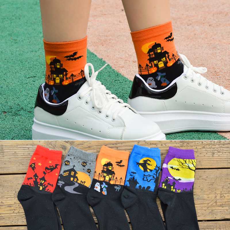 

1 pair unisex socks cotton Halloween harajuku characteristic socks bat funny ghost Pumpkin wizard novelty funny for spri, Blue