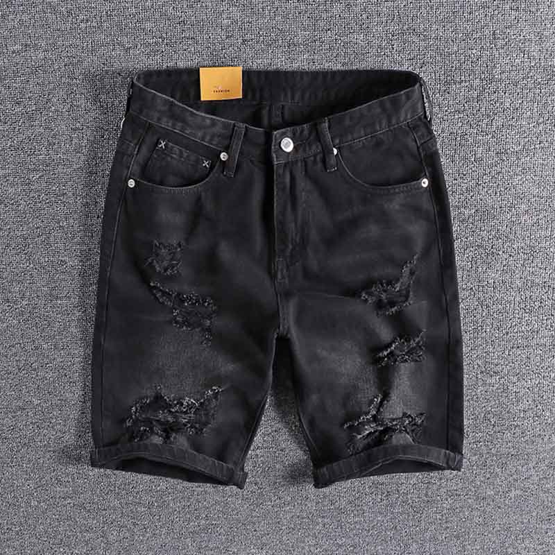 

2020 new arrival Black hole youth cropped shorts summer European and American men's jeans short trouser 0269