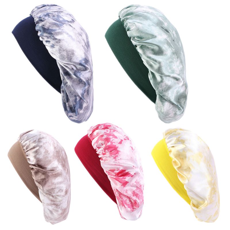 

Women Gradient Tie-Dye Print Satin Bonnet Sleeping Cap Elastic Wide Band Night Head Cover Hair Loss Chemo Turban Hat Curly Hair, Green