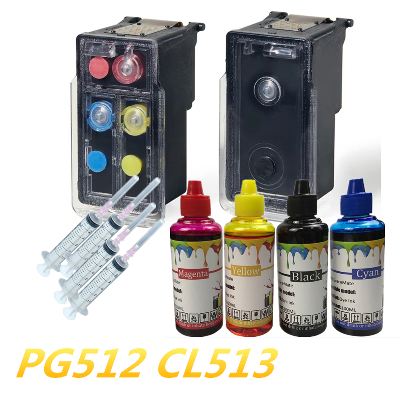

PG 512 Pg512 CL 513 Refillable Ink Cartridge with 400ML Ink for Canon MP240 MP250 MP270 MP230 MP480 MP495 MX350 MX350 IP2700