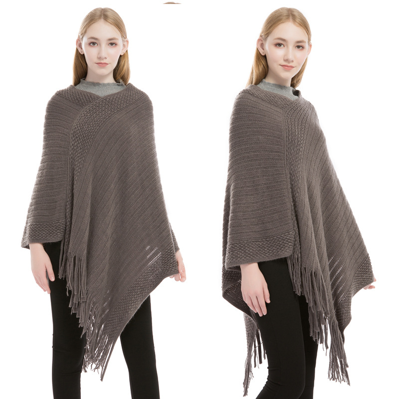 

Lady's Solid Striped Scarf in Winter White New Thickening Poncho Autumn Women's Red Gray Tassels Warm Shawl