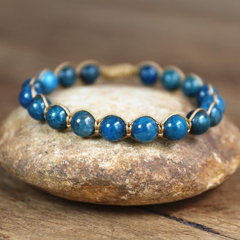 

Natural Stone Beaded Apatite String Braided Bracelet Friendship Charm Bracelet Yoga Healing Bohemian Handmade Jewelry