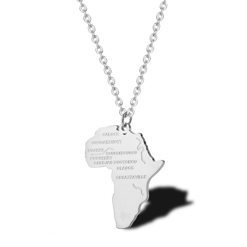 

Hiphop style casting africa map pendant Necklace fashion lady stainless steel jewelry 2pcs x