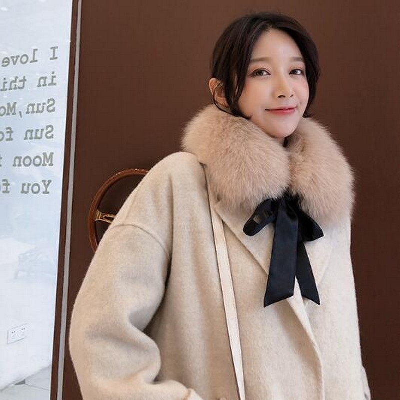 

FXFURS 2020 fashion Real Fur Collar Ribbon Muffler Fur Scarf Winter Warm Collar for Wool Coat Decoration Lovely Girl