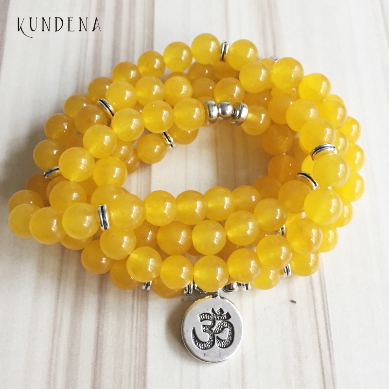 

108 Mala Prayer beads Bracelet For Unisex Yellow stone wrist Men Multi wrap bracelet Yoga Buddha Lotus Charm Stock