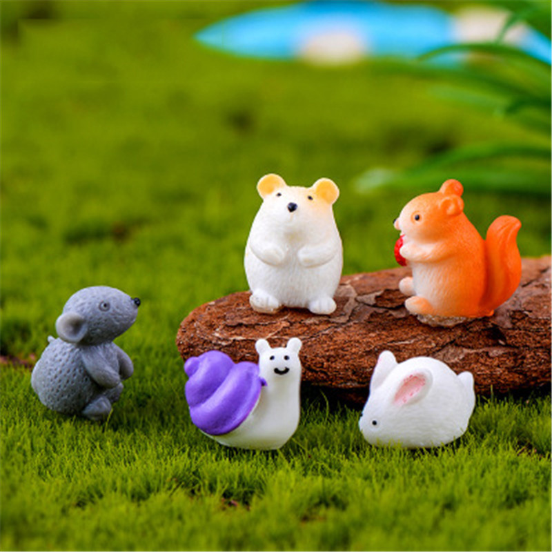 

ZOCDOU 6 Pieces Mouse Snail Squirrel Gift Small Statue Mini Figurine Crafts Ornament Miniatures DIY Toy Decor Doll