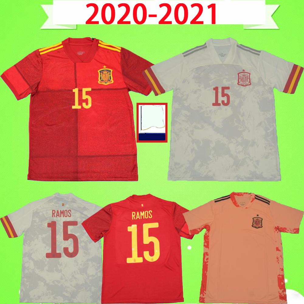 

man + kids 2020 spain soccer jersey home away 20 21 camiseta de fútbol SERGIO A.INIESTA ramos isco national team football uniforms shirts, Image
