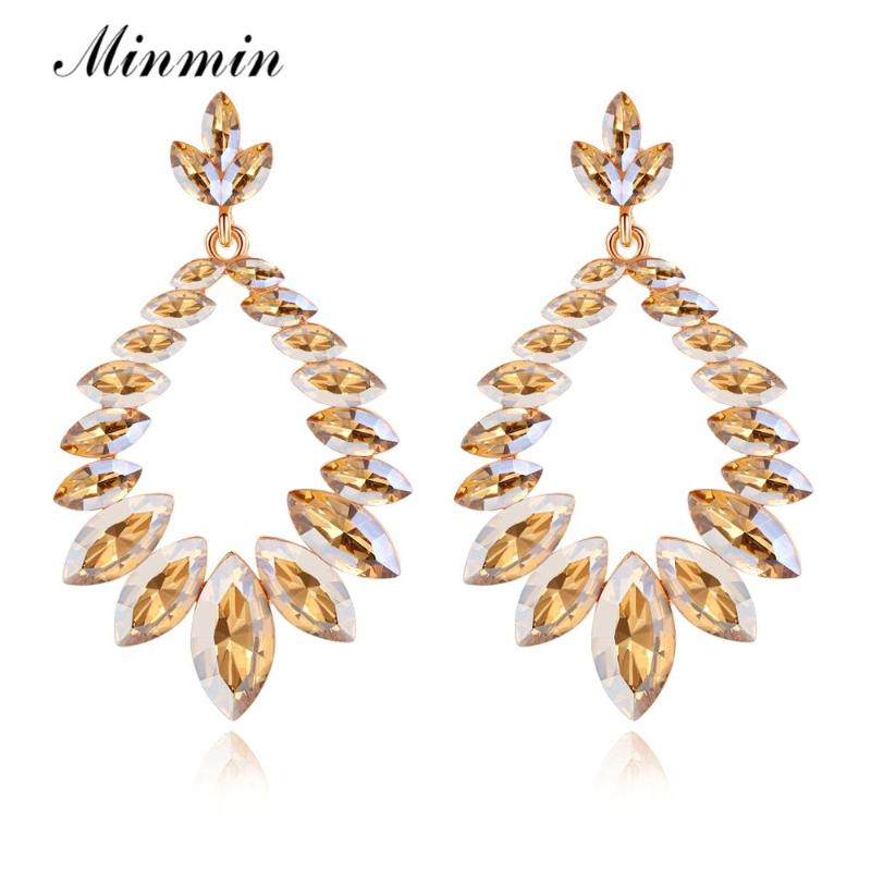 

Minmin Gold Color Rhinestone Leaf Teardrop Dangle Earrings for Women Wedding Bridal Jewelry Unique Circle Korean Earrings EH1628